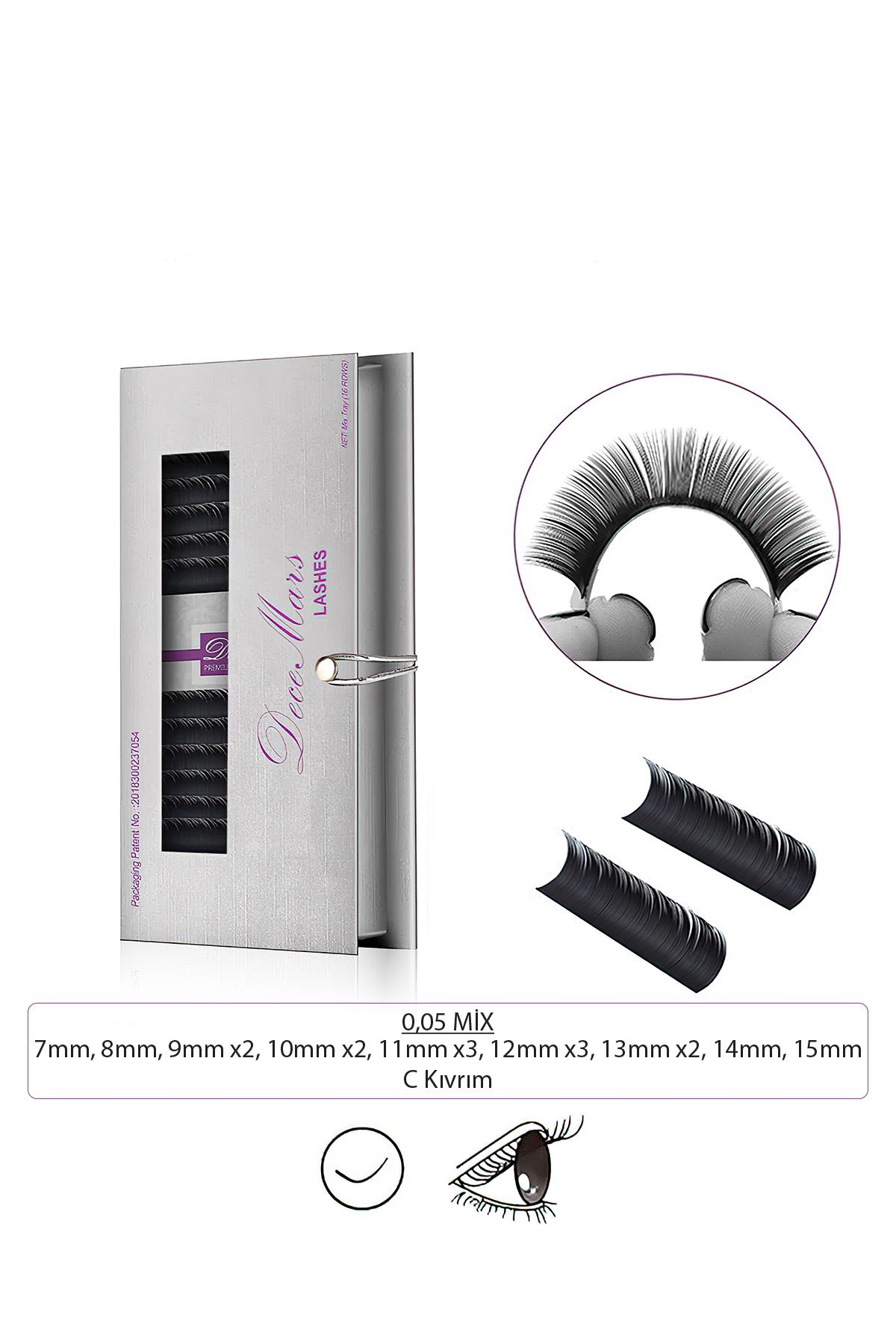 Decemars İpek Kirpik 0,05mm Kalınlık C Kıvrım Mix Uzunluk