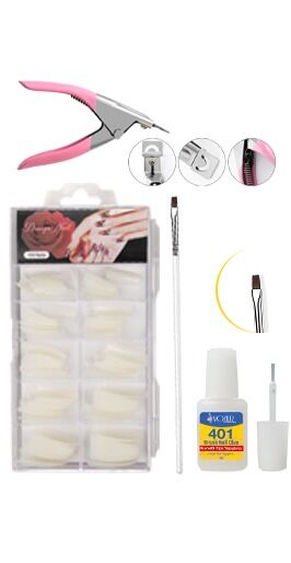 500'lü Yarım Ay Tips Tırnak + Tips Makası + Tips Yapıştırıcısı + Jel Fırçası 100lü yarım ay KEMİK