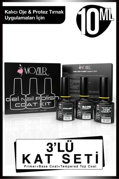 MOZIUR Primer+base Coat+top Coat 10ml 3'lü Kat Seti