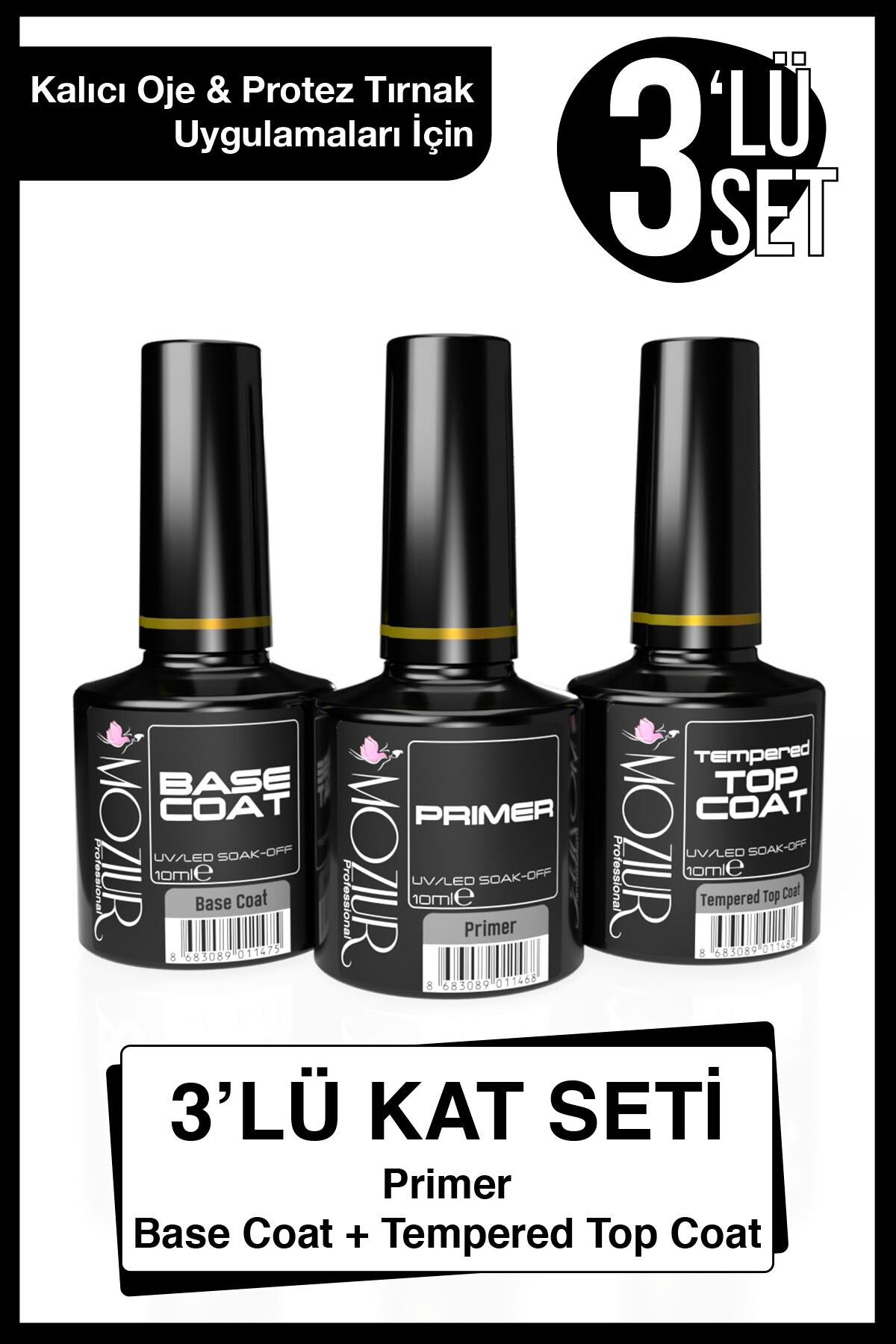 MOZIUR Primer+base Coat+top Coat 10ml 3'lü Kat Seti