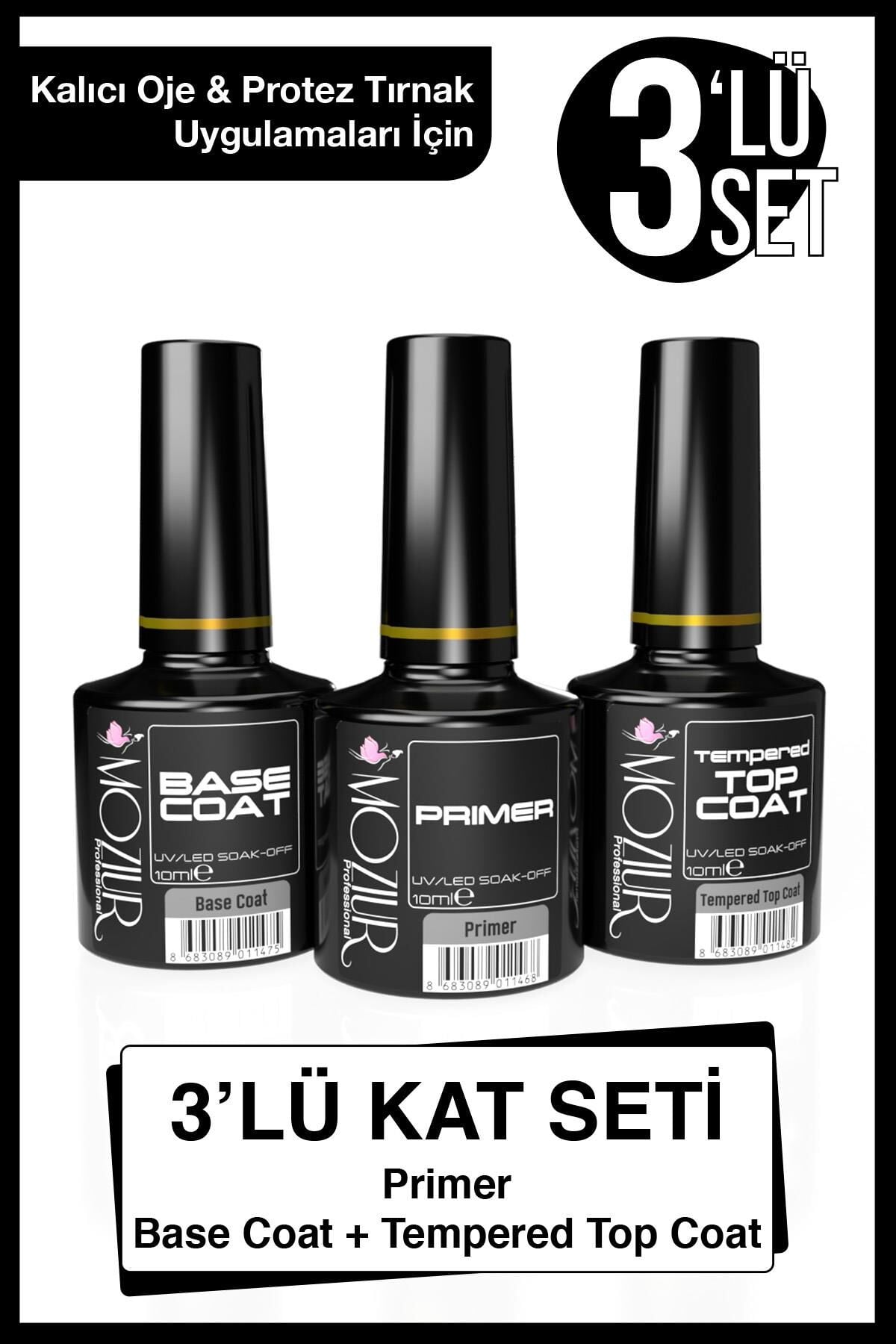 MOZIUR Primer+base Coat+top Coat 10ml 3'lü Kat Seti