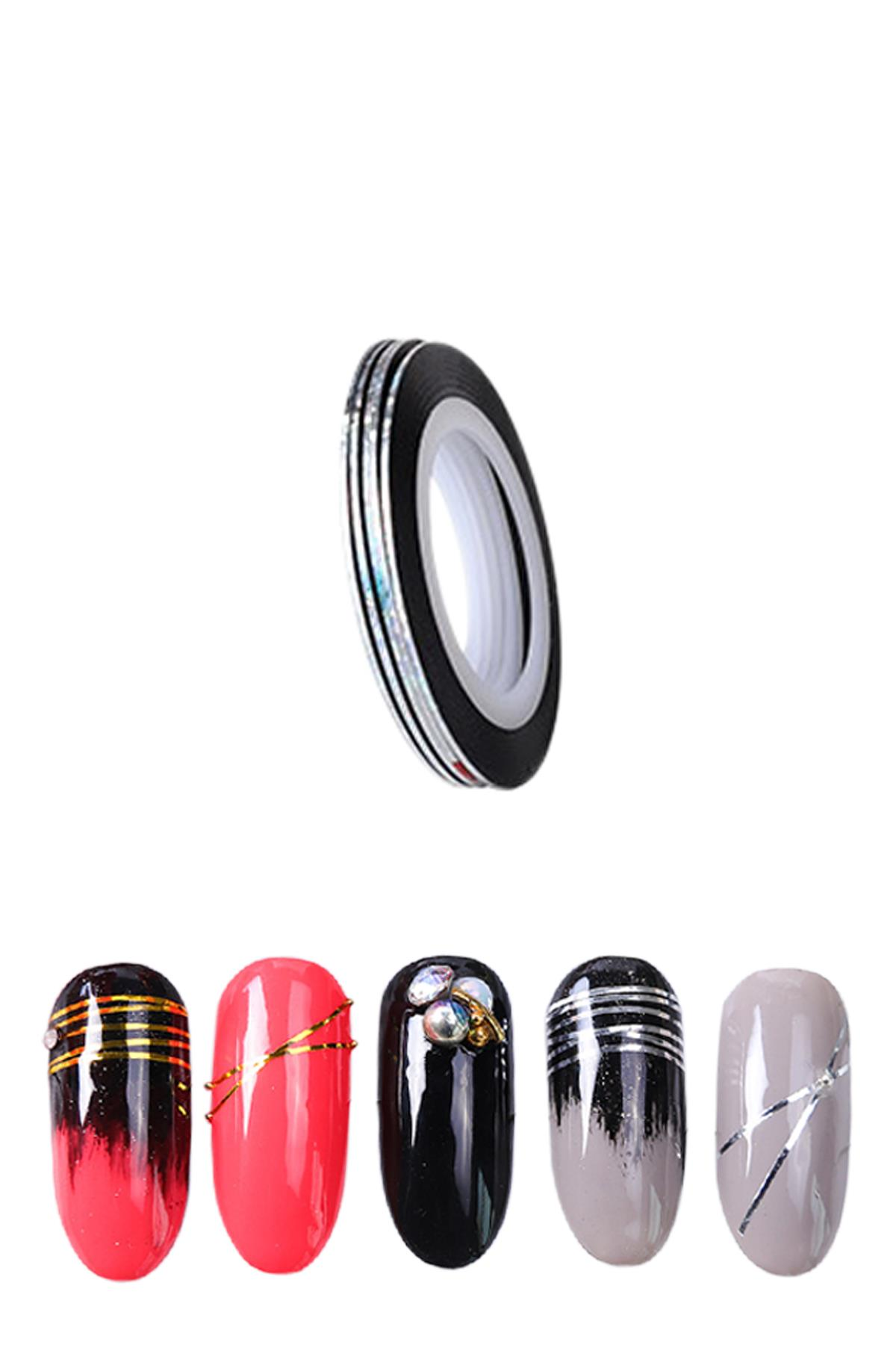 MOZIUR Tırnak Süsleme Şerit Çizgi Simli Gümüş Şerit