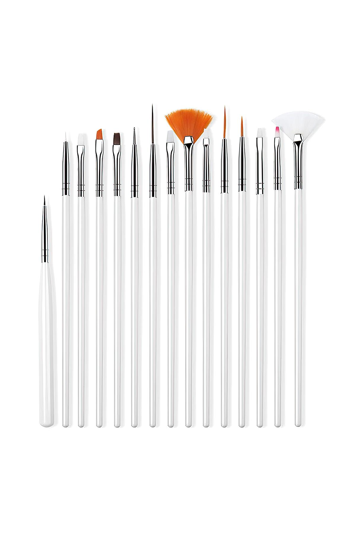 15'li Tırnak Desen Fırça Seti Beyaz