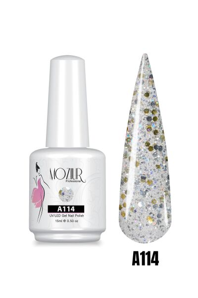 MOZIUR UV Led Kalıcı Oje 15ml Simli Seri A114