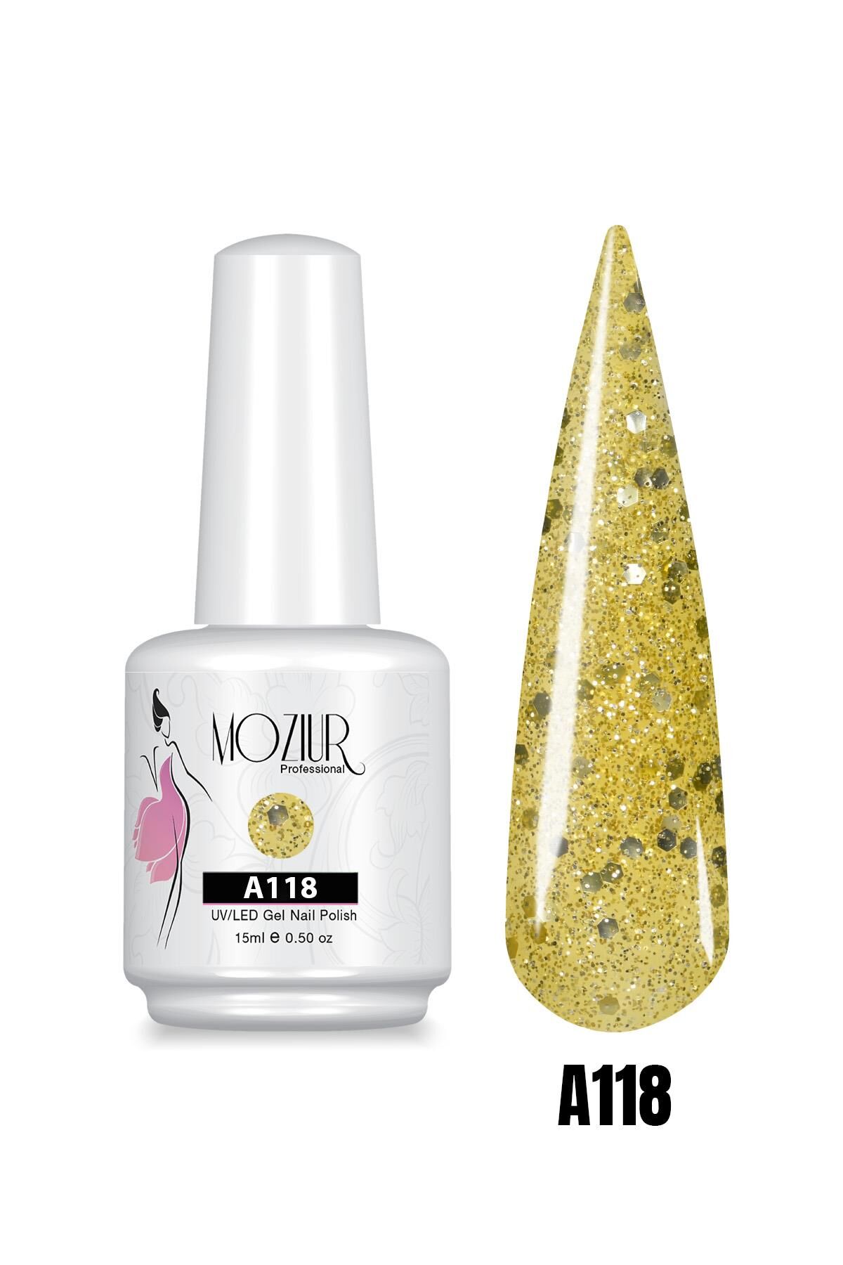 MOZIUR UV Led Kalıcı Oje 15ml Simli Seri A118